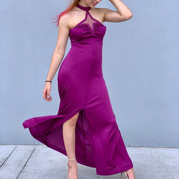 Vintage 70s RARE Sultry Elegant Disco Gown with 10" Front Slit - Picture 1 of 16